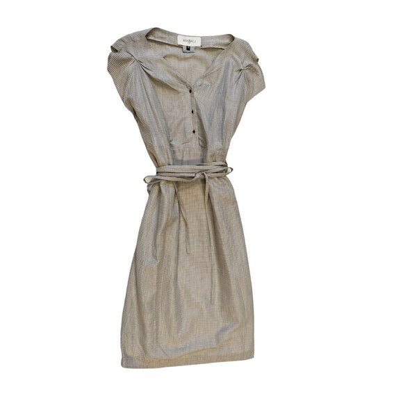 AMBALI Dresses & Skirts - AMBALI Paris Dress US Size 10 Striped Pleated Taupe White Made in France Size 42